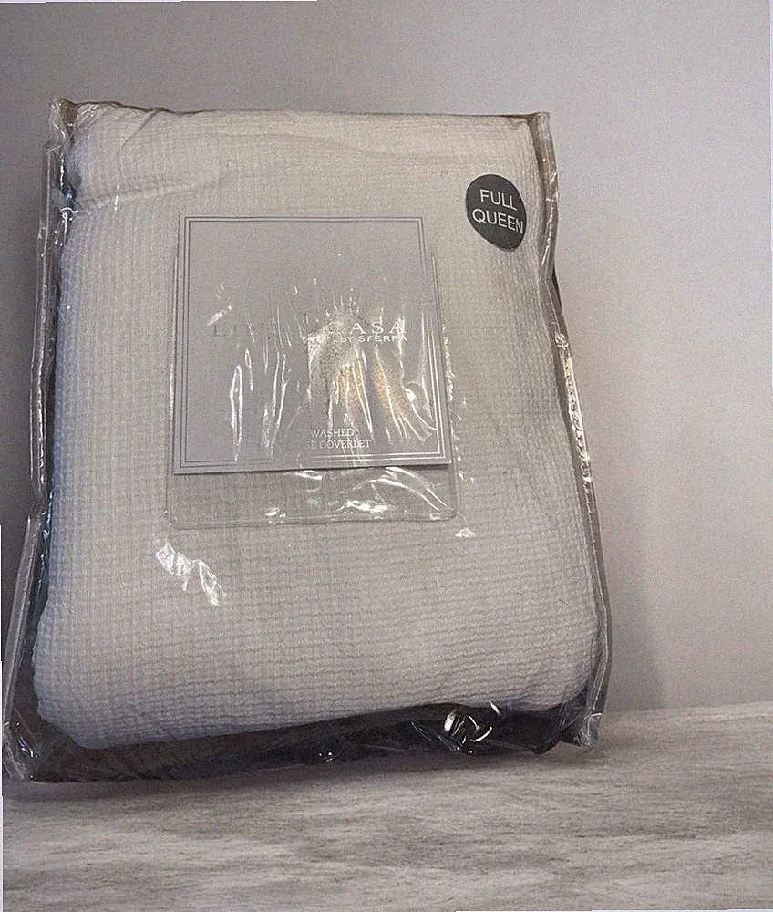 Linea Casa/Sferra Stonewashed Full/Queen Matelasse Coverlet White 100% Ctn NIP