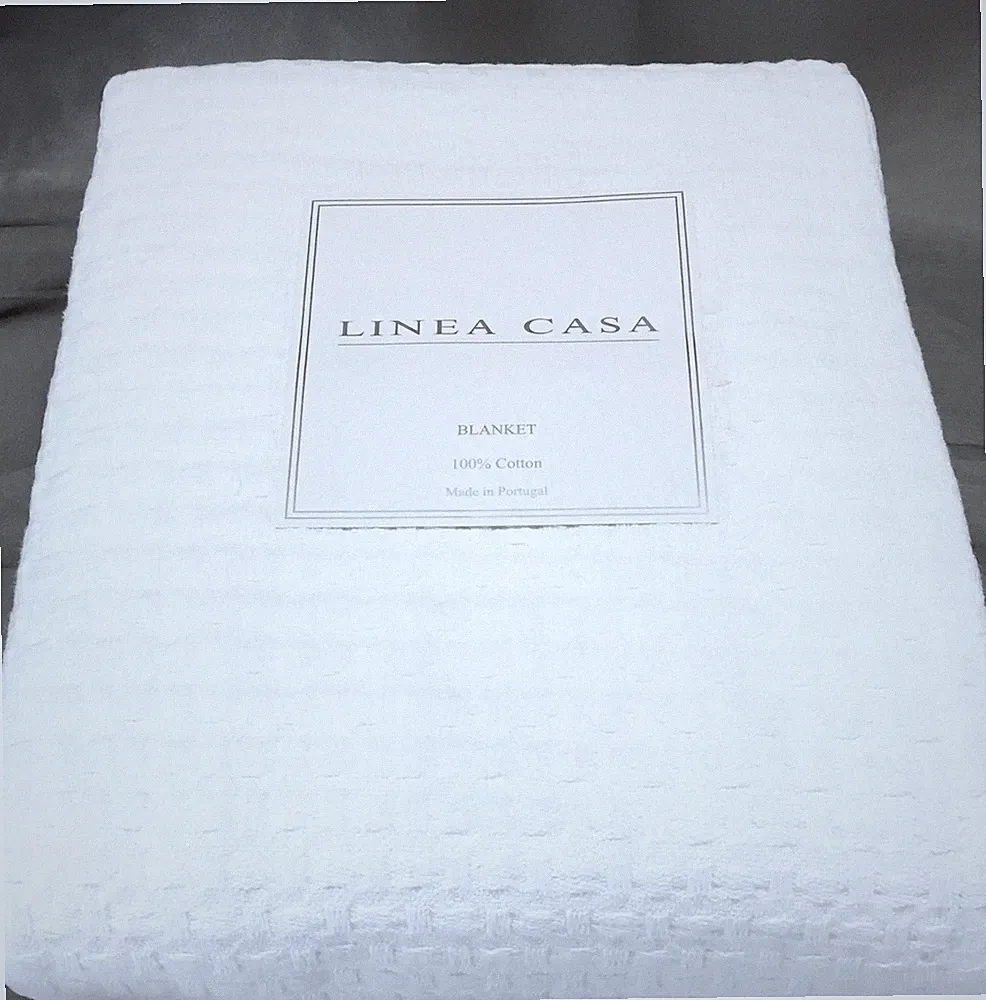 New QUEEN Blanket Linea Casa by SFERRA White Mid-Wht 100% Cotton TRICOT Portugal