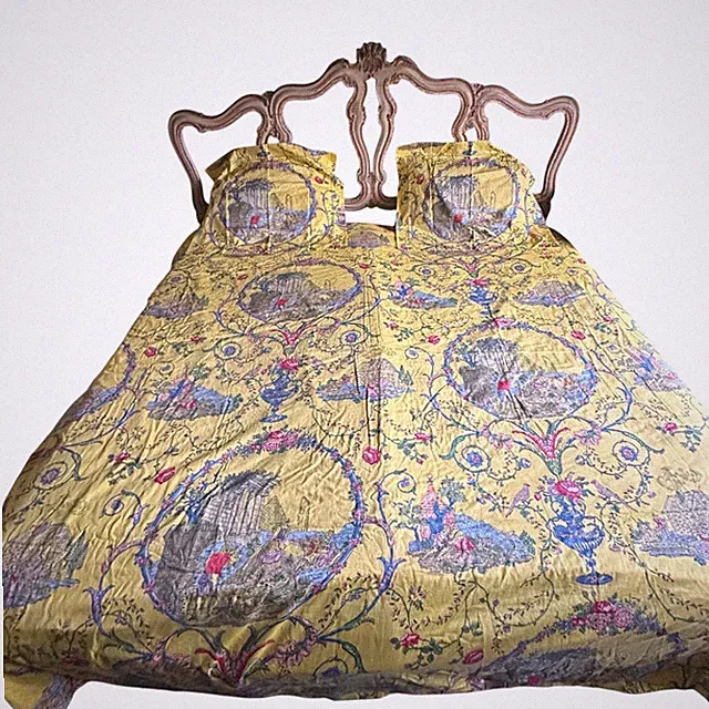 Sferra 1891 King Yellow Toile Cotton Duvet Cover w/ 2 Shams Floral Discontinued