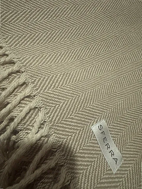 SFERRA AMEX 51 X71" Throw Blanket 100% Cotton Herringbone Twisted Fringe NEW!