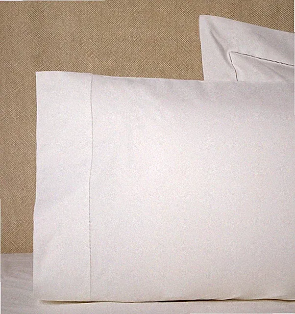 SFERRA ANALISA ITALIAN WHITE COTTON PERCALE PILLOWCASE PAIR WITH HEMSTITCH