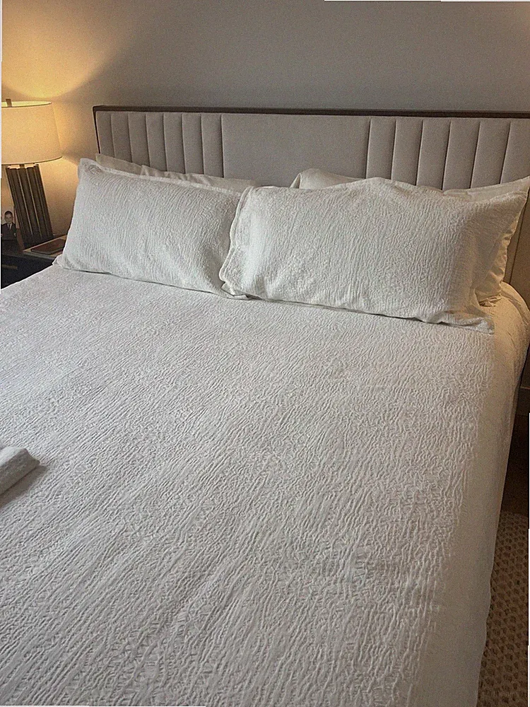 Sferra Bedding-Coverlet & Sheets Set. Oyster & Ivory