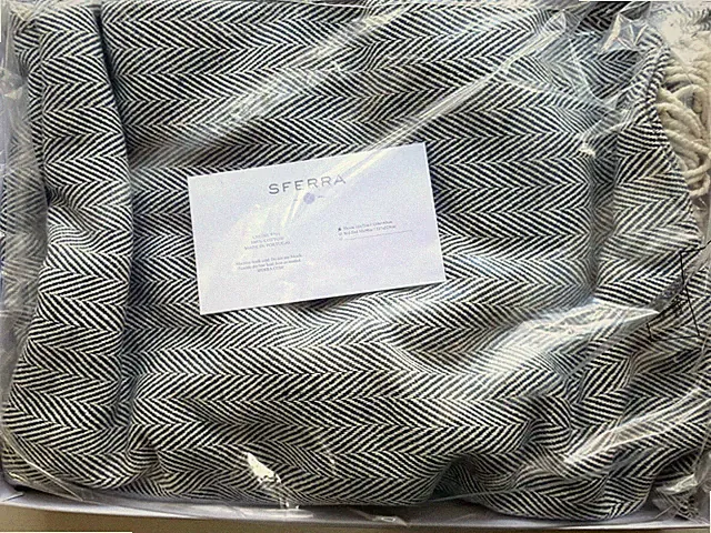 Sferra Celine 9701 Herringbone, 100% Cotton Throw Blanket Navy MADE IN PORTUGAL