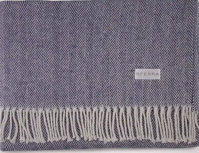 Sferra Celine Herringbone, 100% Cotton Throw Blanket - Navy