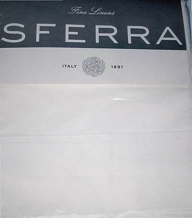 Sferra Corto Celeste White Standard Pillowcases Cotton Percale 406TC Italy NEW