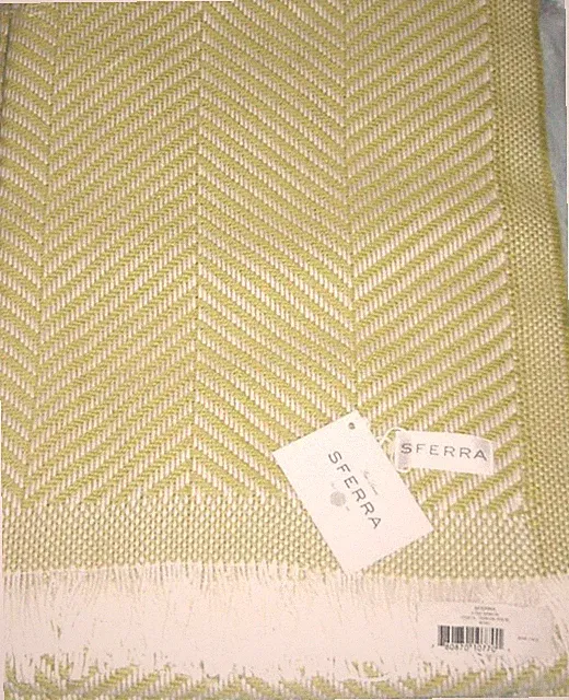 Sferra Costa Cotton Throw Blanket Kiwi Green Herringbone Weave Fringed 50x70 New
