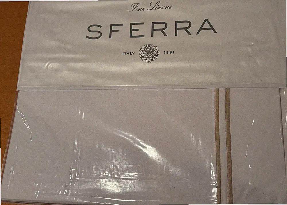 SFERRA Grande Hotel bedding 100% cotton - made in Italy queen flat white/taupe