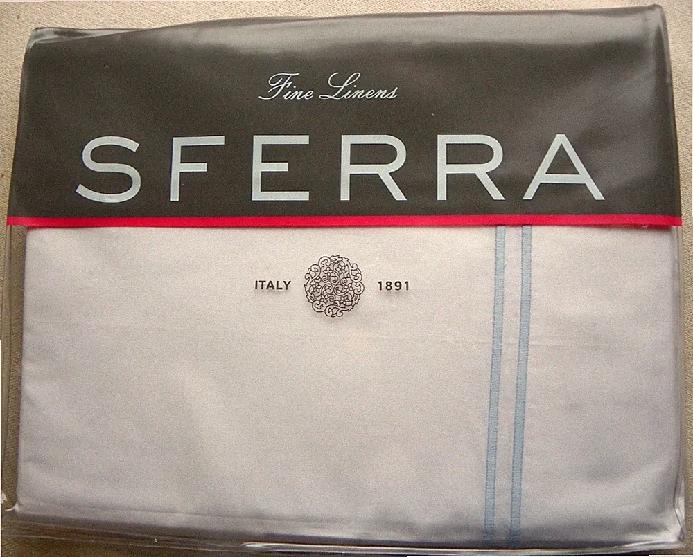 SFERRA Grande Hotel Flat Sheet - Full / Queen - White / Blue