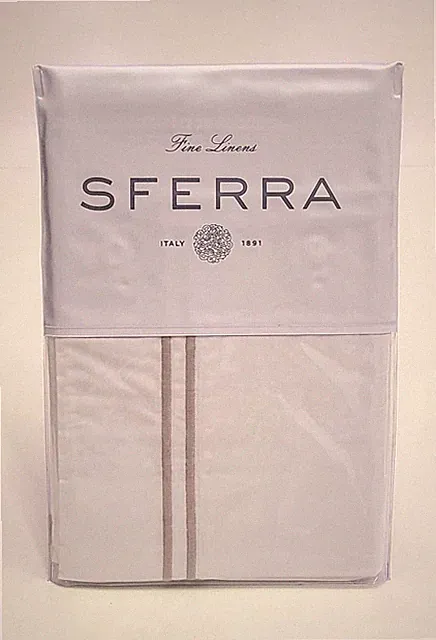 Sferra Grande Hotel Standard Sham White/Taupe 100% Cotton Percale Made in Italy