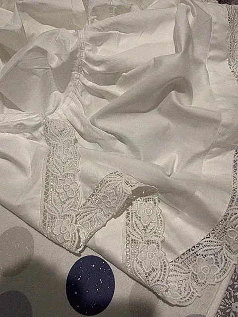 Sferra Italy New (2pc) Full Fitted +Bed Skirt 100% Sateen White Lace European