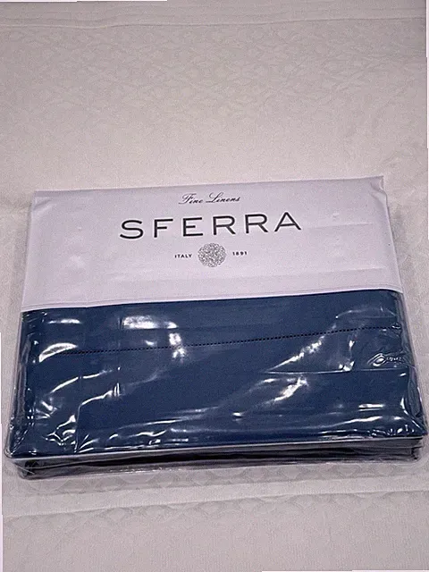 SFERRA MATTEO 4 PIECE QUEEN SHEET SET SATEEN OCEAN BLUE MADE IN ITALY