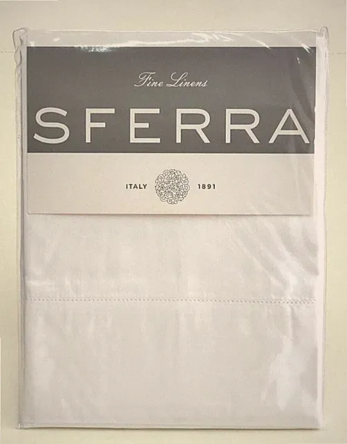 Sferra Matteo White King Pillowcases Pair 100% Cotton Sateen Made Italy