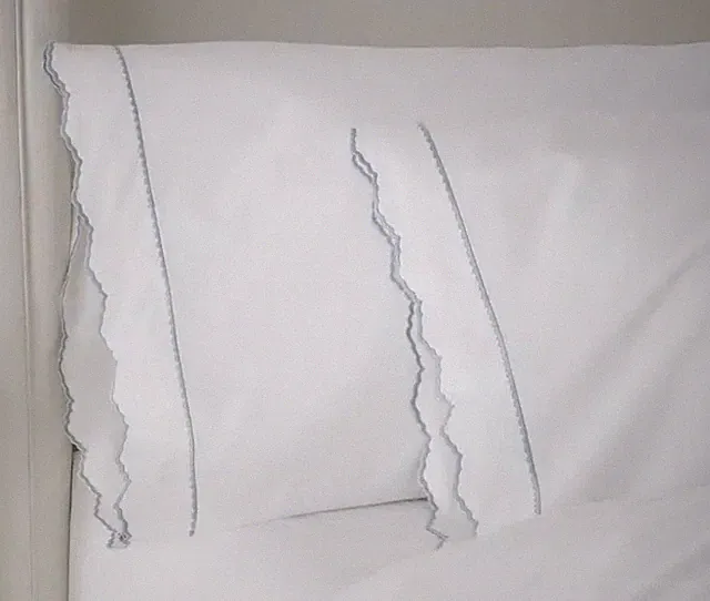 Sferra Pettine 3170 King Pillowcase Pair White/Sky Cotton Percale Italy