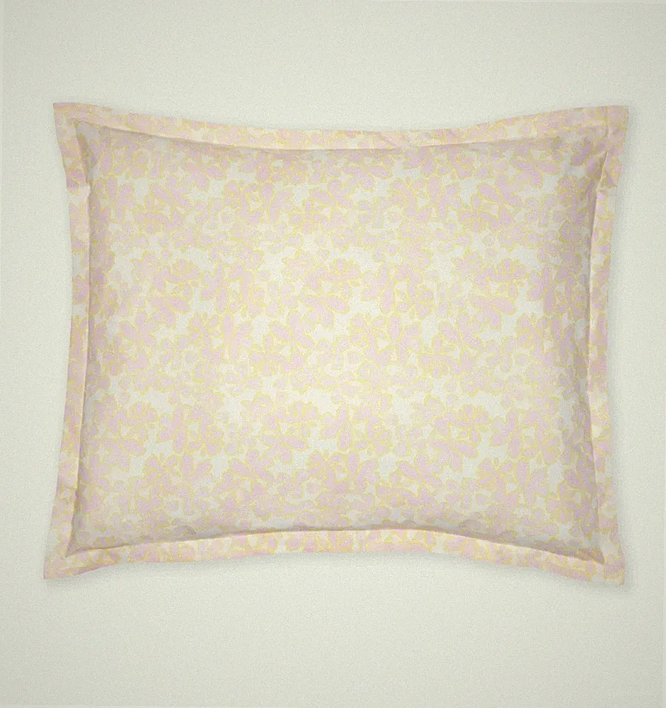 Sferra Prato Euro Shams 2 Pink Yellow Carnation Floral Print Percale Italy NEW