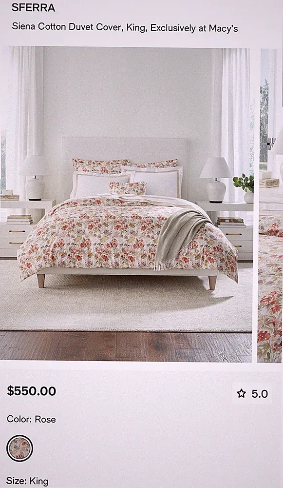SFERRA Siena King Cotton Duvet Cover Rose Floral Luxury Bedding Made In Italy