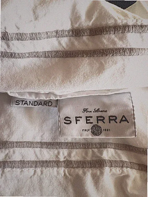 SFERRA Std Pillowcase GRANDE HOTEL White Taupe 100% Long Staple Cotton ITALY LUX