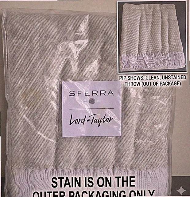 SFERRA "Terzino" Lord & Taylor Exclusive Herringbone Fringed Throw Blanket — New