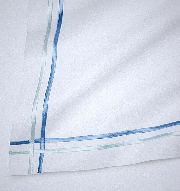 Sferra Tratto White Queen Duvet Blue Double Embroidered Sateen Stripes Italy NEW