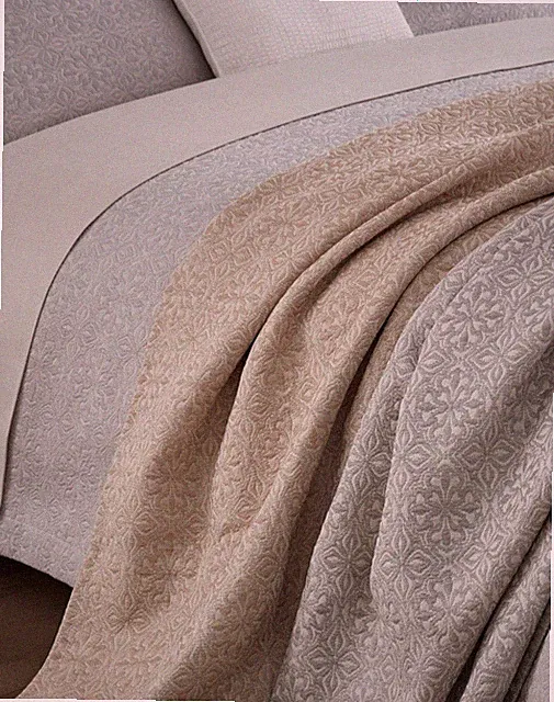 Sferra VEROLI Queen Coverlet Blanket Khaki Cotton Textured Tile NEW
